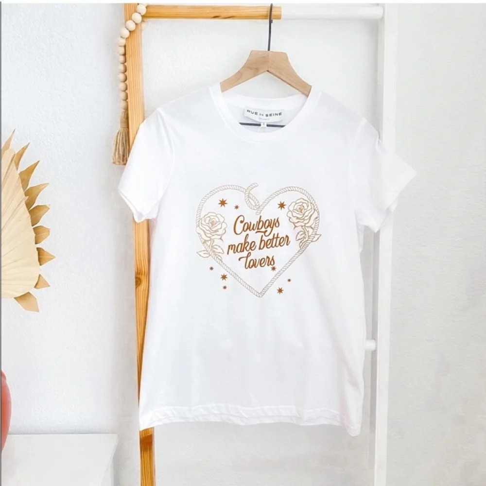 Rue De Seine Cowboys Make Better Lovers Tee White Brown Bridal Crewneck Nwt S — image 3 of 8